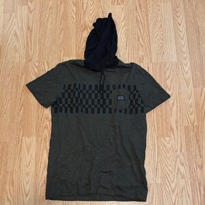 Men's Olive Green Short-Sleeve Hooded Tee with Black Checker Panel
